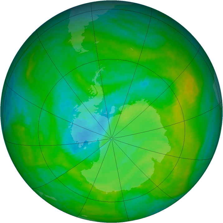 Antarctic ozone map for 12 December 1989